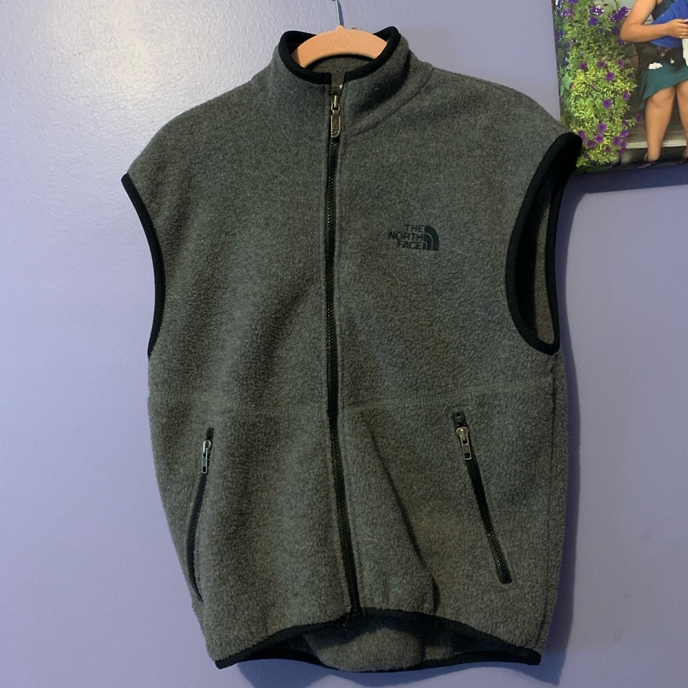 The North Face Gray Zip-Up Fuzzy Fleece Vest